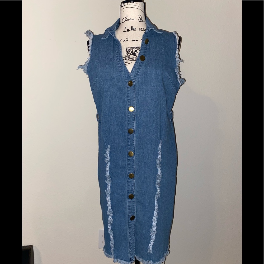 Turn-down Collar Denim Sleeveless Bodycon Dress